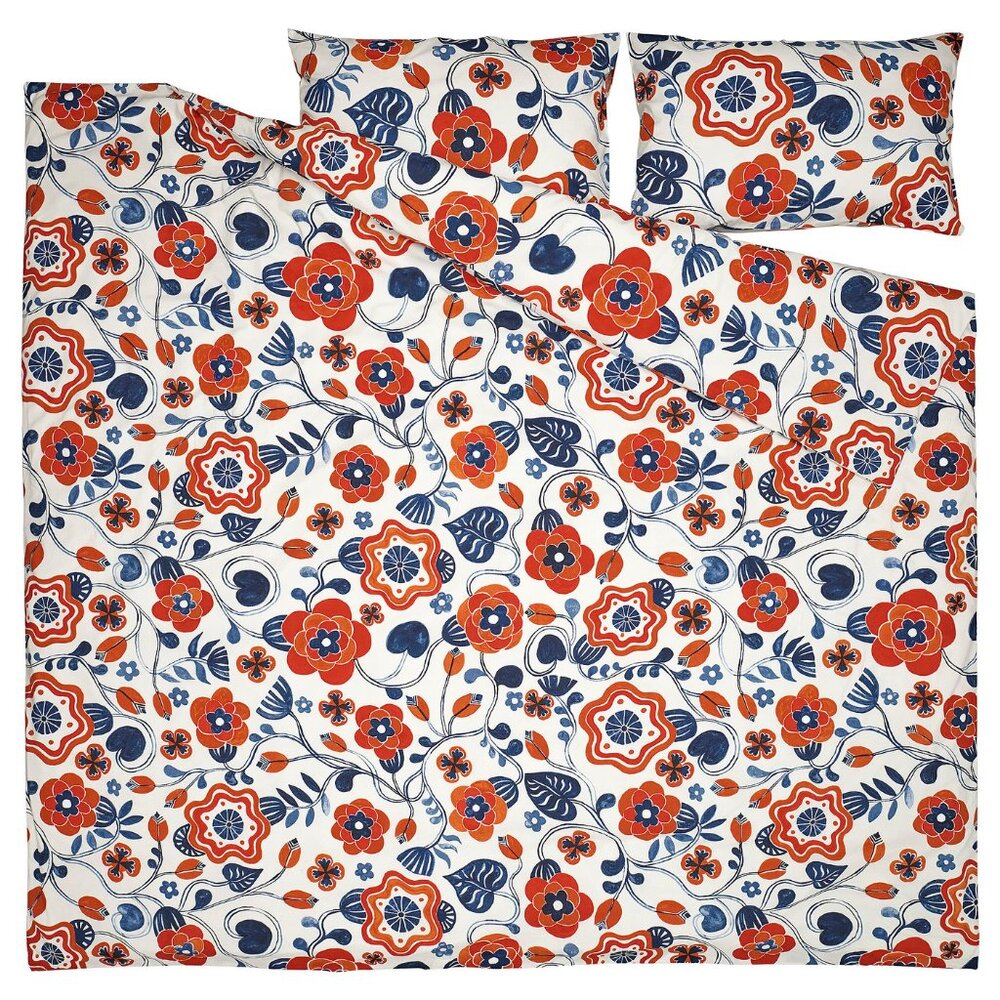 New !  IKEA KANONVISKA Flowers Duvet Cover And Pillowcases King 106.140.46